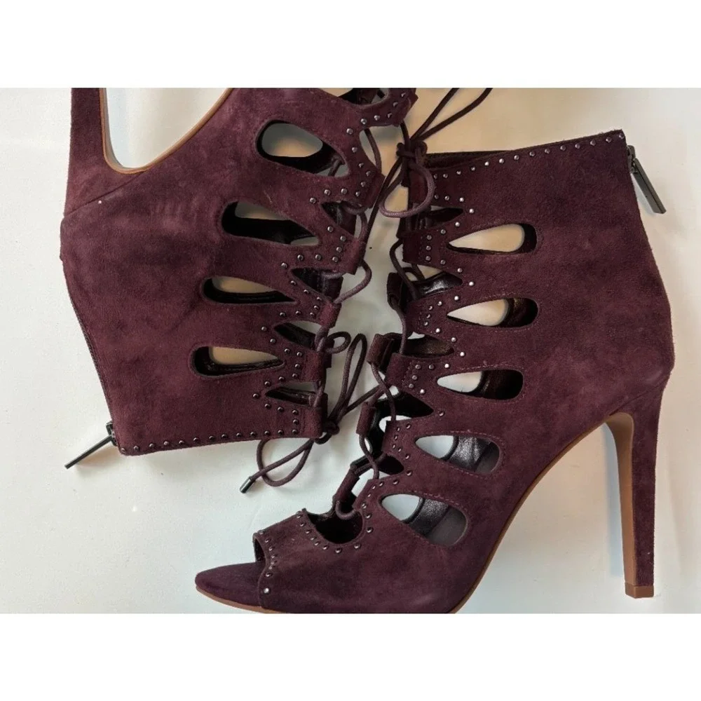 BCBGeneration Burgundy Suede Cutout Lace Up Heels Size 8.5 Consign